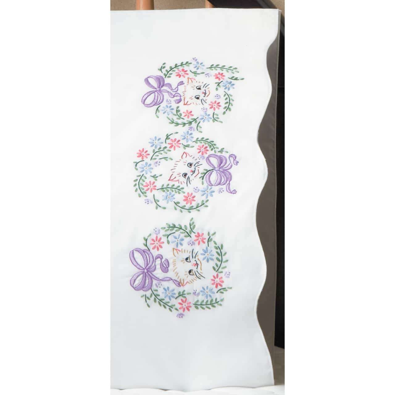 Tobin Flower Cats Stamped For Embroidery Pillowcase Pair